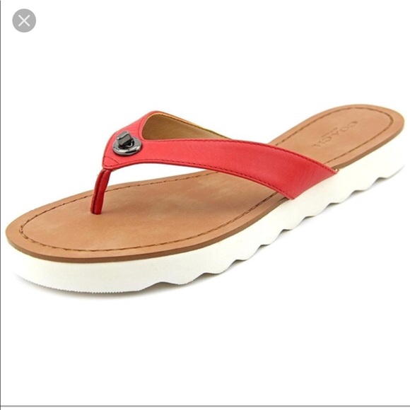 red leather flip flops